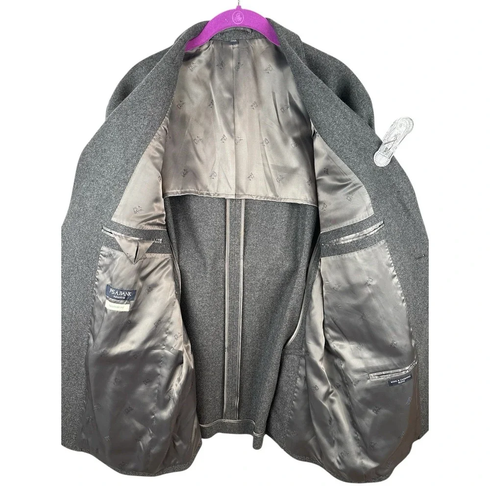 Jos A Bank Reserve Tailored Fit Blazer 46L Gray Wool Cashmere Luxury‎ Sport Coat